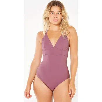 Dámské plavky OLAIAN Dámské jednodílné plavky na surf texturované Bea S FIALOVÁ