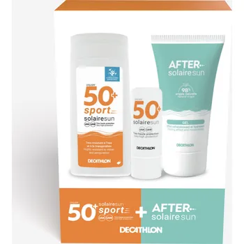 Opalování DECATHLON Mini sada na opalování: krém SPF 50+, balzám na rty SPF 50+, mléko po opalování 50ml