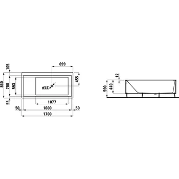 Vana Kartell by Laufen Vana zapuštěná 1700x860x440 Pravá s rámem H2233310006161
