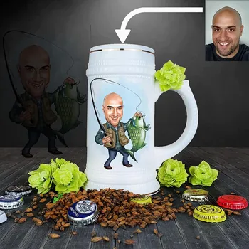 Dárkový potravinový koš Vtipný dárek pro rybáře k narozeninám, vánocům | Pivní půllitr s potiskem