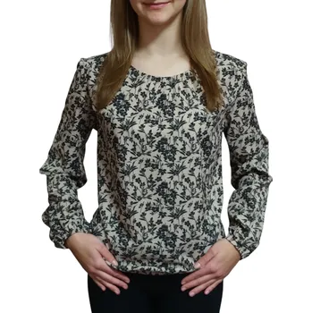 Dámská halenka Halenka UOMO & DONNA béžová s černými kvítky do gumičky Velikosti Uomo a Donna: 42