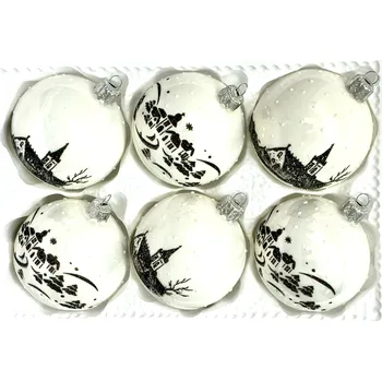 Vánoční ozdoba Irisa Miriam – Černo-bílá zimní romance (8 cm) – sada 6 ks Velikost: 8 cm, Balení: 6ks, Barva: bílá