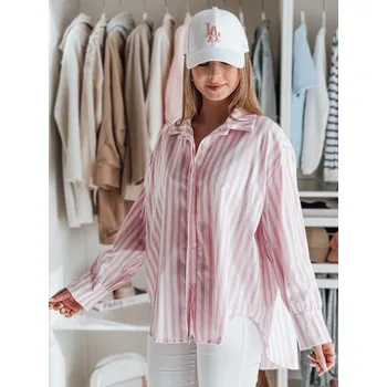 Bílo-růžová dámská oversize košile s prodlouženou zadní částí SAMONE DY0462 Velikost: ONE SIZE