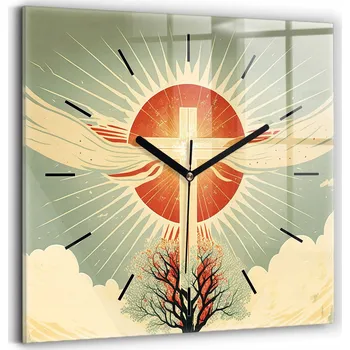Hodiny Skleněné hodiny Sklo Tichý mechanismus Loft Nástěnný kříž Slunce a strom