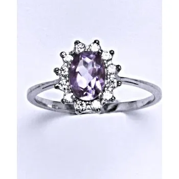 Prsten Stříbrný prsten Kate přírodní ametyst světlý - T1480 (Stříbrný prsten s ametystem 7x5mm a zirkony)