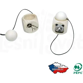 Dřevěná hračka Lesní svět Dřevěný hopík Medvěd (Dřevěná hra pro děti pro trénování zručnosti kalíšek s kuličkou od českého výrobce Lesní svět. Motorická hra pro děti Hopík s lesním motivem z ekologicky certifikovaného dřeva.)