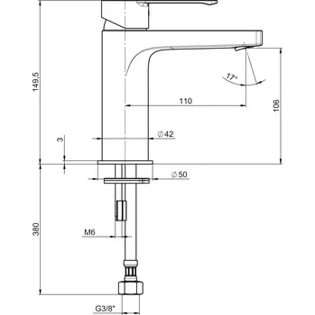 Jika PURE baterie chrom umyvadlová stojánková 106 mm s výpustí click - clack