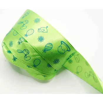 Stuha Saténová stuha s velikonočními motivy - zelená, modrá - šířka 2,5 cm