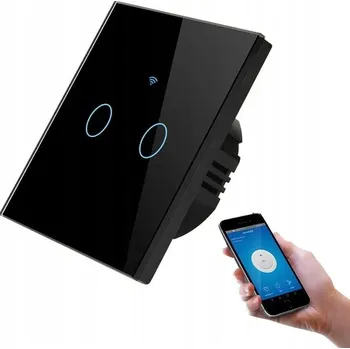 vypínač DOTYKOVÝ SKLENĚNÝ VYPÍNAČ SVĚTLA 2 KANÁLOVÝ WIFI BEZ N NEBO S N TUYA SMART ČERNÝ