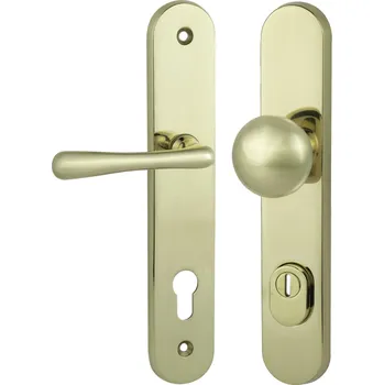 Dveřní kování COBRA ELEGANT OCHRANNÍ KOVANÍ S PŘEKRYTKOU Provedení: PZ LI (klika levá/koule), Povrch: OLV - mosaz leštěná lesklá, Rozteč: 90 mm