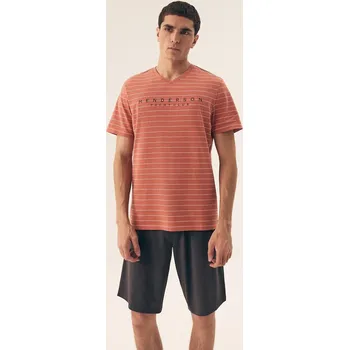 Pánské pyžamo Pánské krátké pyžamo s pruhovaným tričkem Henderson Premium Deli 42635 kr/r M-3XL Velikost: XXL, Barva: cihlová