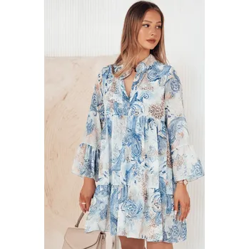 Dámské šaty Světle modré vzorované volné minišaty PRINSA EY2477 Velikost: ONE SIZE