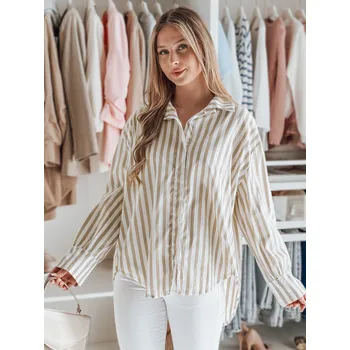 Bílo-béžová dámská oversize košile s prodlouženou zadní částí SAMONE DY0463 Velikost: ONE SIZE