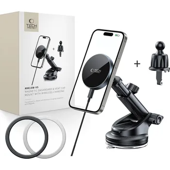 DRŽÁK TELEFONU DO AUTA S BEZDRÁTOVÝM NABÍJENÍMTECH-PROTECT MM15W-V5 MAGNETIC MAGSAFE DASHBOARD & VENT CAR MOUNT WIRELESS CHARGER 15W BLACK/BLACK