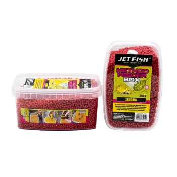 Návnadová surovina JetFish Jet Fish Feeder Method Box Jahoda 500g