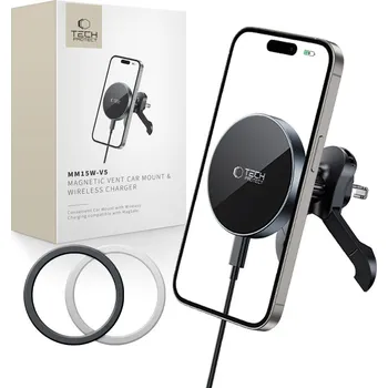 DRŽÁK TELEFONU DO AUTA S BEZDRÁTOVÝM NABÍJENÍMTECH-PROTECT MM15W-V5 MAGNETIC MAGSAFE STABLE VENT CAR MOUNT WIRELESS CHARGER 15W BLACK/BLACK