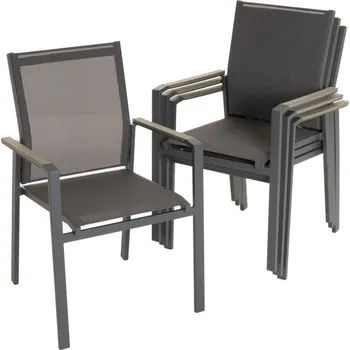 4x moderní zahradní křeslo hliník + umělá textilie, područky vzhled dřeva, šedá