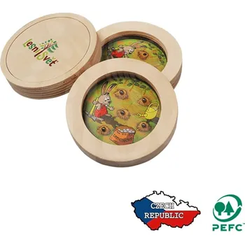 Dřevěná hračka Lesní svět Kapesní kuličkolam (Dřevěná cestovní hra pro rozvoj dětské motoriky a zručnosti. Kapesní kuličková hra Lesní svět Kuličkolam. Průměr 10 cm. Vyrobeno z masivního ekologického dřeva s certifikací PEFC.)