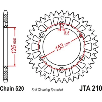 Řetězová sada pro motocykl Hliníková řetězová rozeta JT JTA 210-49BLK 49 zubů, 520 černá