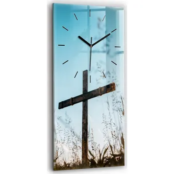 Hodiny Skleněné hodiny Sklo Tiché Nástěnné Dřevěný kříž v poli 30x60