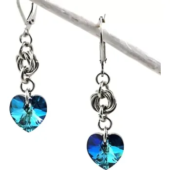 Náušnice Náušnice Swarovski srdíčka Bermuda Blue s kroužky