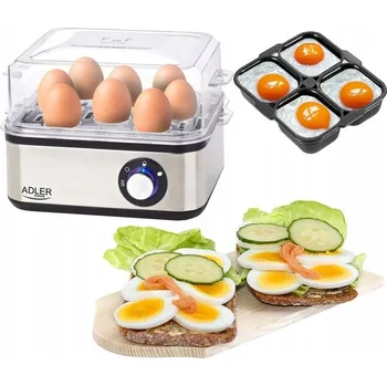 Vařič vajec VAŘIČ VAJEC NA 8 VAJEC HRNEK JEHLA NEREZOVÁ OCEL STŘÍBRNÁ PREMIUM LAMPIČKA