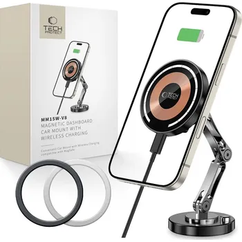 DRŽÁK TELEFONU DO AUTA S BEZDRÁTOVÝM NABÍJENÍMTECH-PROTECT MM15W-V8 MAGNETIC MAGSAFE DASHBOARD CAR MOUNT WIRELESS CHARGER 15W BLACK