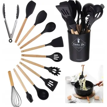 Sada kuchyňského náčiní SADA KUCHYŇSKÉHO NÁČINÍ SILIKONOVÉ DŘEVĚNÉ NÁČINÍ 12 KS