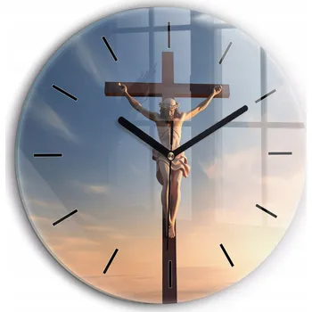 Hodiny Velké nástěnné hodiny do kuchyně kulatý Ježíš na kříži průměr 60 cm