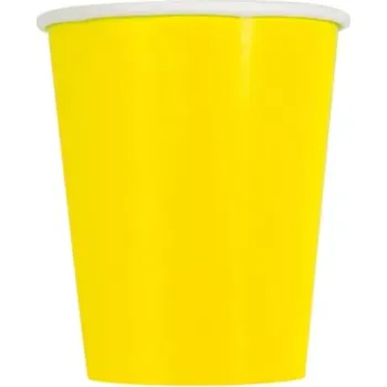 Party nádobí Papírové kelímky neonově žluté 270 ml - 8 ks