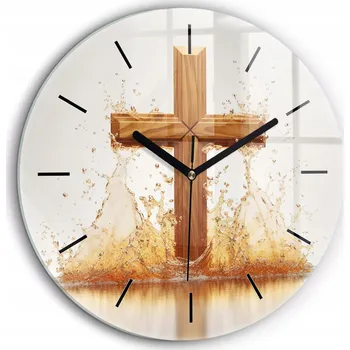 Hodiny Dekorativní nástěnné hodiny Quartz dřevěný kříž voda průměr 60 cm