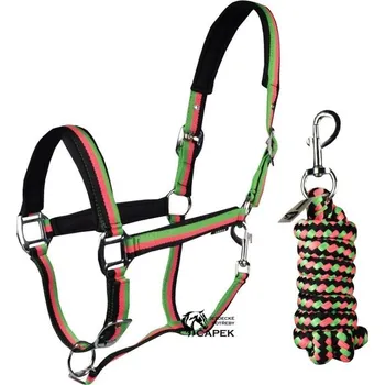 Ohlávka a vodítko Horka -NEON- - Zelená/Růžová/Černá - Shetty