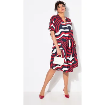 Dámské šaty Ulla Popken, Plus size Šaty, výstřih do V, oversize, krátké rukávy, kapsy pro plnoštíhlé nadměrná velikost, 837628530-1133, červený, 62/64, Nadměrné velikosti, Plus size oblečení, Oblečení pro boubelky, Oblečení pro baculky, Oblečení pro plnoštíhlé, Obleč
