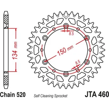 Řetězová sada pro motocykl Hliníková řetězová rozeta JT JTA 460-49BLK 49 zubů, 520 černá