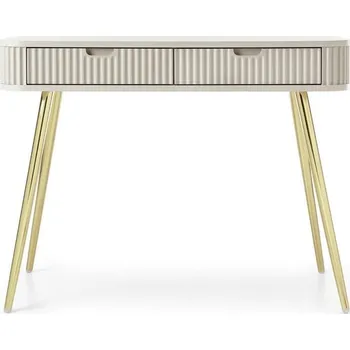 Toaletní stolek Toaletní stolek Seda béžový s rýhovaným čelem a zásuvkami, moderní do ložnice na zlatých nohách