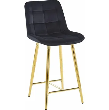 Barová židle Barová židle Poly Low černý samet se zlatými nohami s opěrkou do kuchyně a jídelny Intesi