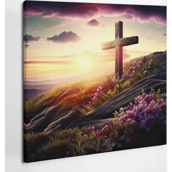 Obraz Tištěný Obraz na Plátně na Zeď Kříž na kopci náboženský 50x50 cm