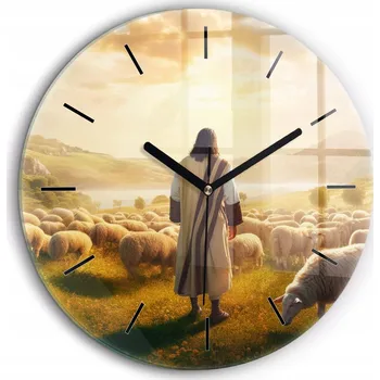 Hodiny Skleněné Hodiny s potiskem Ozdobné Nástěnné Ježíš pastýř ovcí