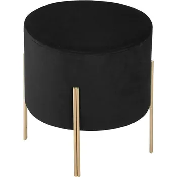 Taburet Černý sametový taburet Living Velvet na zlatých nohách kulatý do obýváku ve stylu glamour