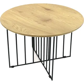 Konferenční stolek Industriální kulatý konferenční stolek Maverick do obýváku, dřevěný s černou kovovou podnoží, 70 cm