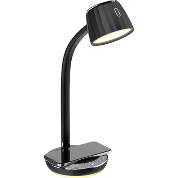 Lampička Immax PERLA LED stolní lampička, Qi bezdrátové nabíjení, černá + šedý a kovový detail