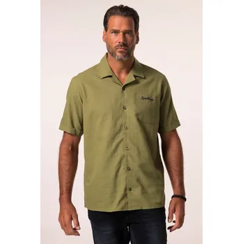 Pánská košile JP1880, Plus size Košile JP1880, lněná směs, krátké rukávy, výšivka, Cuba střih, Cuba límeček, do 8XL pro plnoštíhlé nadměrná velikost, 837272426-1459, zelený, XL, Plus size oblečení, Oblečení pro vysoké muže, Nadměrné velikosti, Oblečení pro plnoštíhlé.