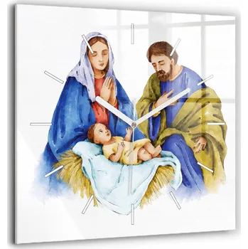 Hodiny Skleněné hodiny s motivem Tiché Klasické Nástěnné Boží Rodiny Svaté 60x60