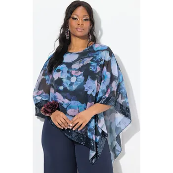 Dámská halenka Ulla Popken, Plus size Halenka, šifonový přehoz, lodičkový výstřih, 3/4 rukávy pro plnoštíhlé nadměrná velikost, 836153130-1131, modrý, 54/56, Nadměrné velikosti, Plus size oblečení, Oblečení pro boubelky, Oblečení pro baculky, Oblečení pro plnoštíhlé, Ob