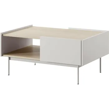 Konferenční stolek Skandinávní obdélníkový konferenční stolek Cashmer béžový se zásuvkami a policí do obýváku