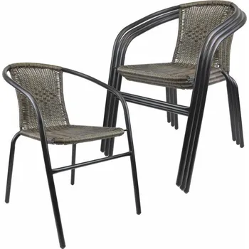 4x kovová židle s ratanovým výpletem tmavě šedá venkovní + vnitřní, stohovatelná