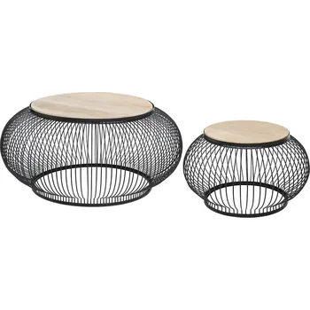 Konferenční stolek Sada 2 kulatých konferenčních stolků do obýváku loft mangové dřevo černá Atmosphera