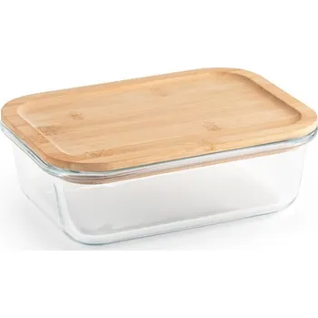 Svačinový box PORTOBELLO. Obědová krabička. Hermetický box z borosilikátového skla a bambusového víka 1000 ml