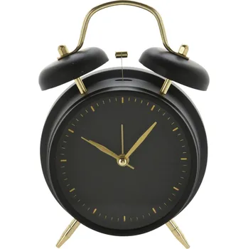 Hodiny Moderní černý kovový budík Draco na noční stolek do ložnice a obýváku