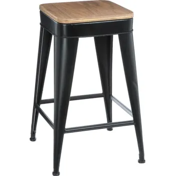 Barová židle Barová židle Joris černá loftová kovová s dřevěným sedákem 60 cm do kuchyně Atmosphera